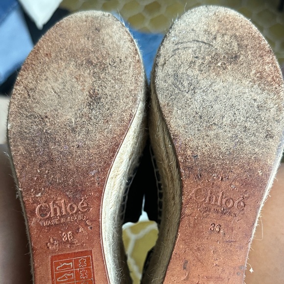 Chloe Black Suede Scalloped Espadrille Wedge Sandals with Ankle Buckle - Picture 5 of 8